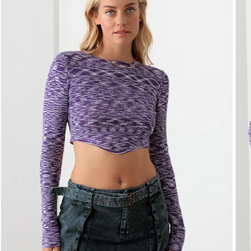 - Purple open back cropped top